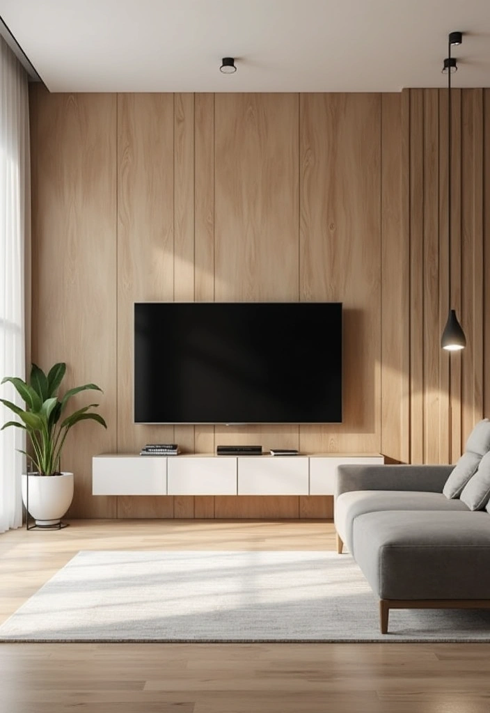 28 Living Room TV Wall Design Ideas That Look Stylish and Clean - 8. Consider Natural Materials