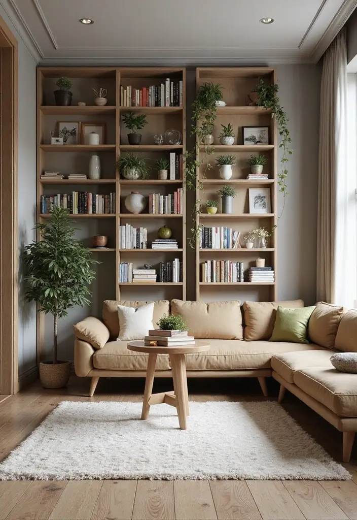 28 Living Room With Sofa Ideas That Feel Cozy and Balanced - 11. Vertical Space Utilization