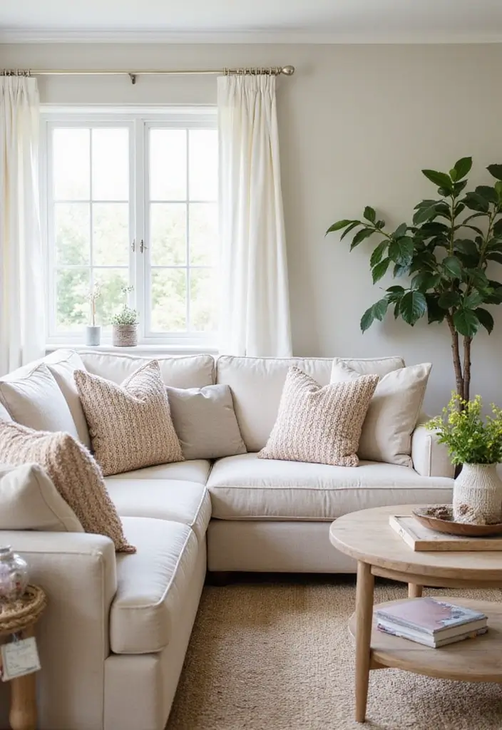 28 Living Room With Sofa Ideas That Feel Cozy and Balanced - 13. Seasonal Decor Swaps