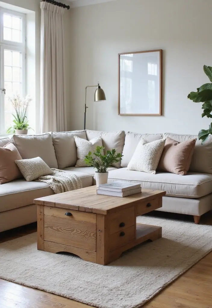 28 Living Room With Sofa Ideas That Feel Cozy and Balanced - 14. Smart Storage Solutions