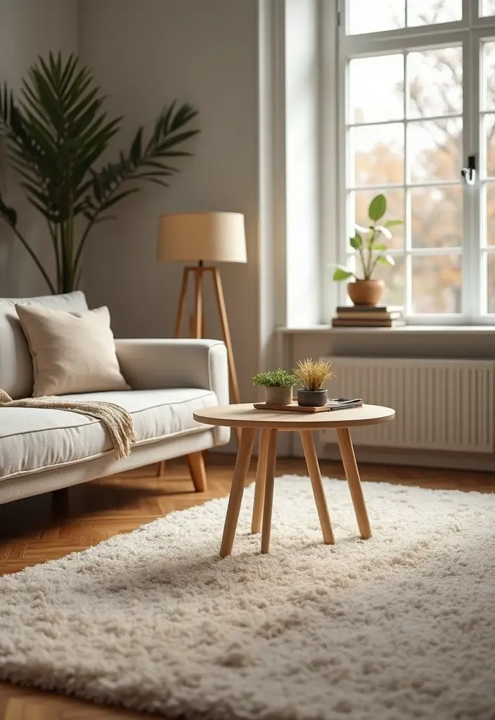 28 Living Room With Sofa Ideas That Feel Cozy and Balanced - 23. Soft Rug Underfoot