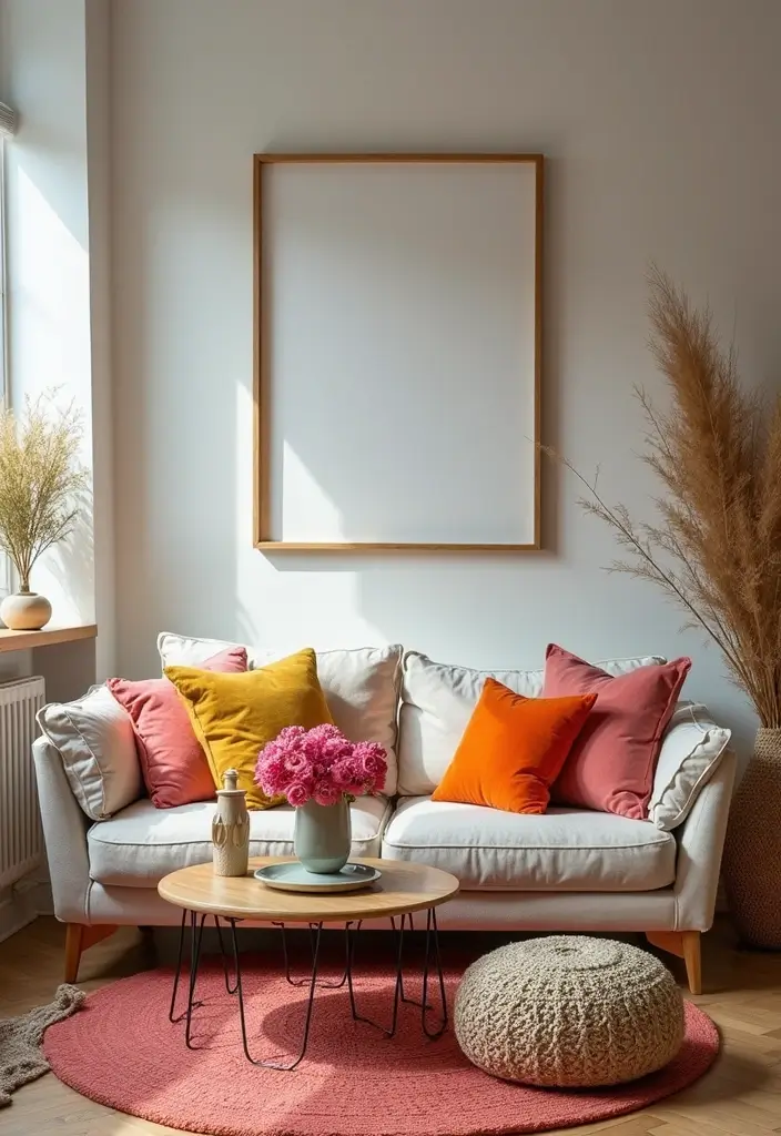 28 Living Room With Sofa Ideas That Feel Cozy and Balanced - 25. Colorful Accessories