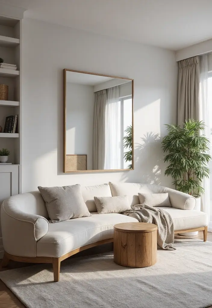 28 Modern Chic Living Room Ideas That Feel Sleek and Feminine - 18. Mirrors for Space Maximization