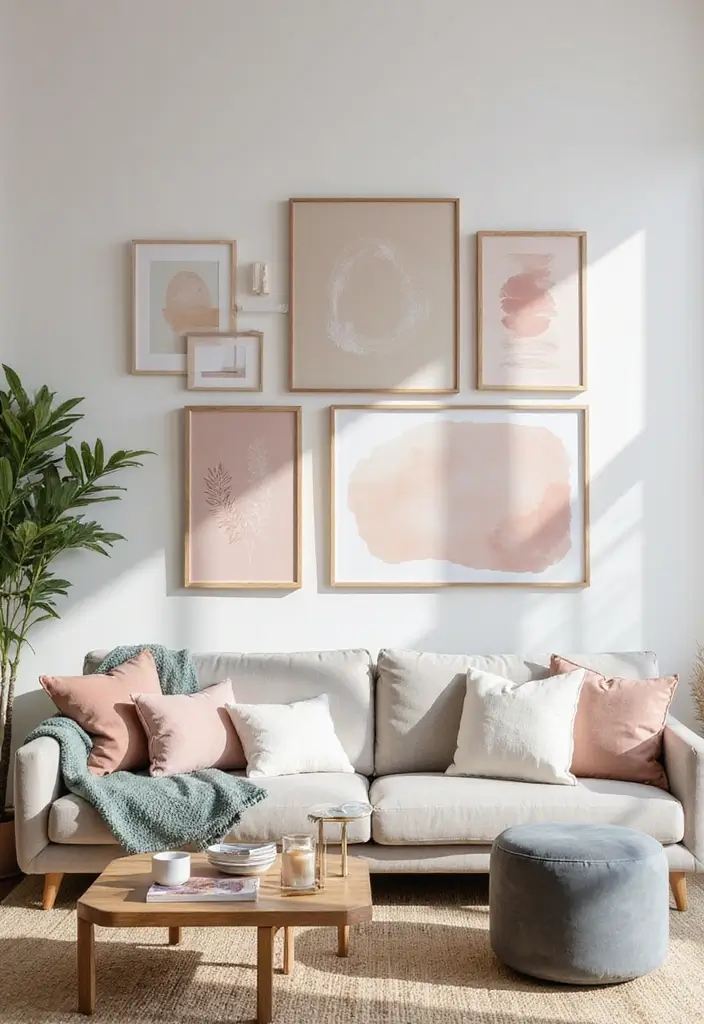 28 Modern Chic Living Room Ideas That Feel Sleek and Feminine - 4. Artistic Wall Decor