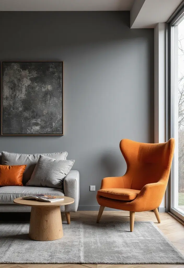 28 Orange Grey Living Room Ideas That Feel Vibrant and Balanced - 23. Orange and Grey Furniture Combinations