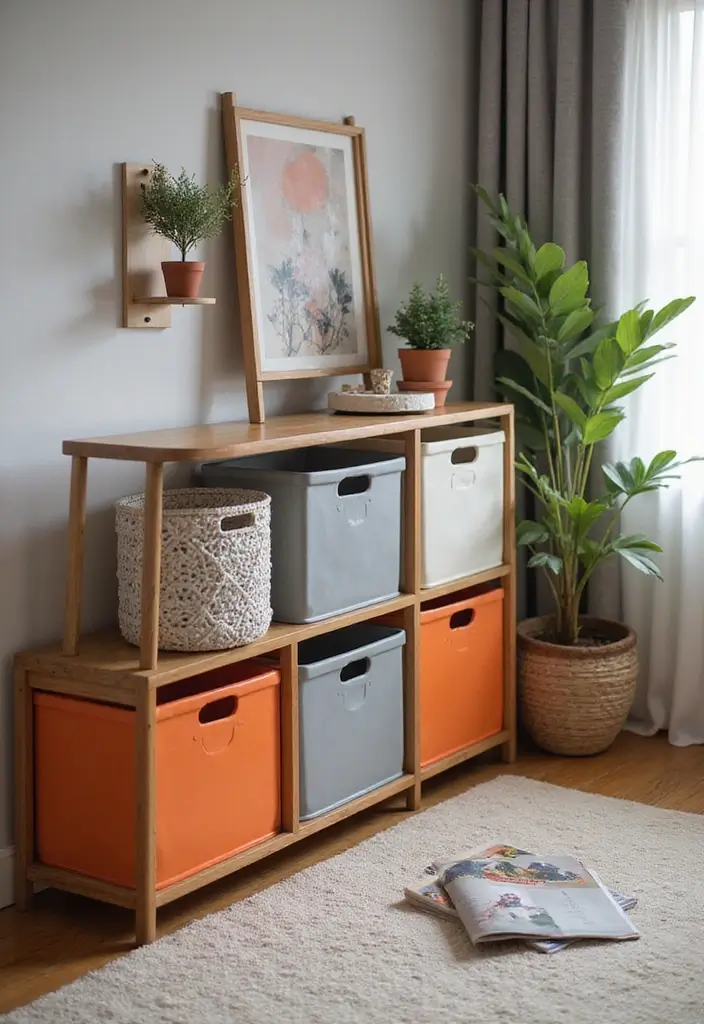 28 Orange Grey Living Room Ideas That Feel Vibrant and Balanced - 24. Stylish Storage Solutions