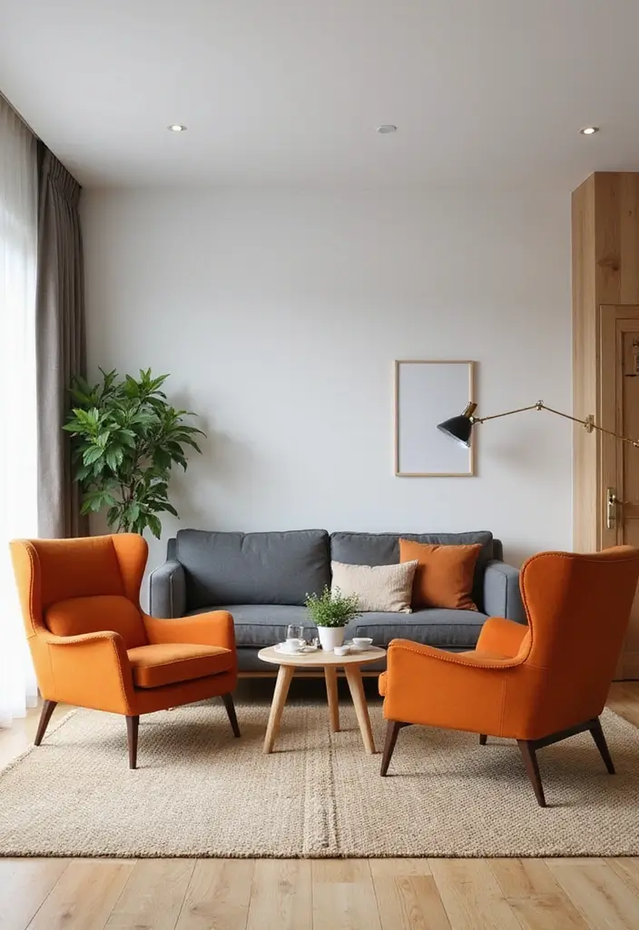 28 Orange Grey Living Room Ideas That Feel Vibrant and Balanced - 5. Orange Accent Chairs