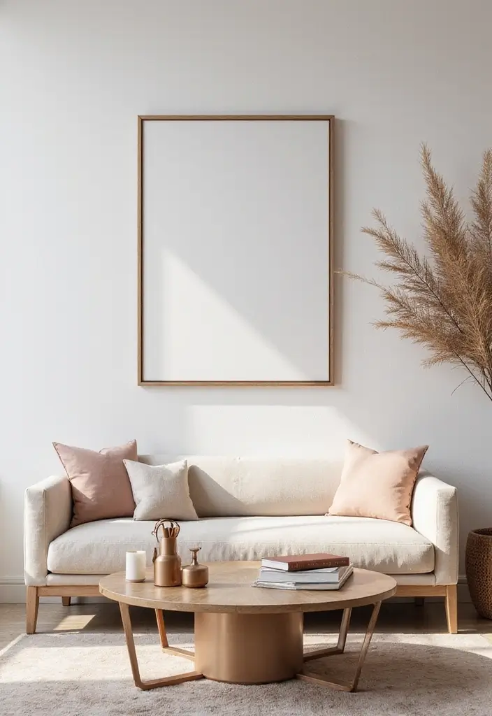 28 Rose Gold Living Room Ideas That Add Glamour and Shine - 10. Minimalistic Rose Gold Elements