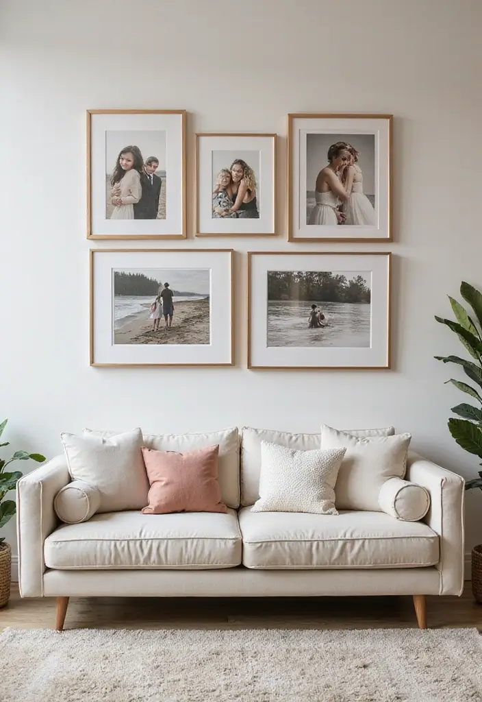 28 Rose Gold Living Room Ideas That Add Glamour and Shine - 15. Chic Rose Gold Picture Frames