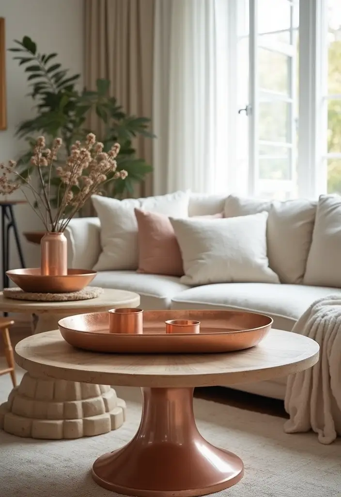 28 Rose Gold Living Room Ideas That Add Glamour and Shine - 18. Unique Rose Gold Accessories