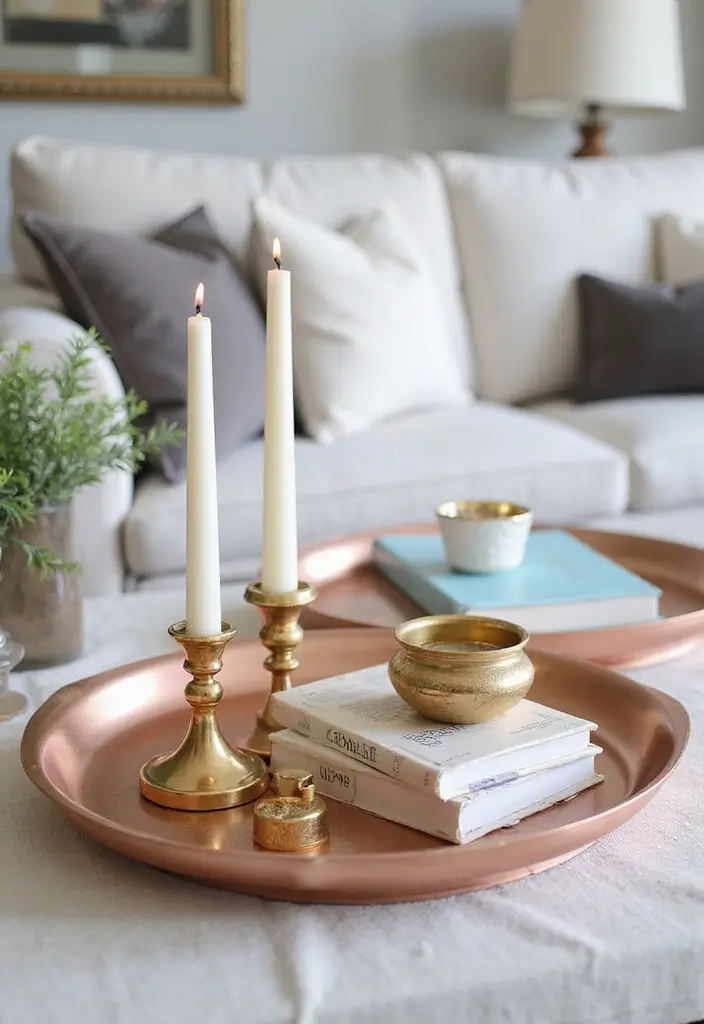 28 Rose Gold Living Room Ideas That Add Glamour and Shine - 24. Rose Gold Galore in Decorative Trays