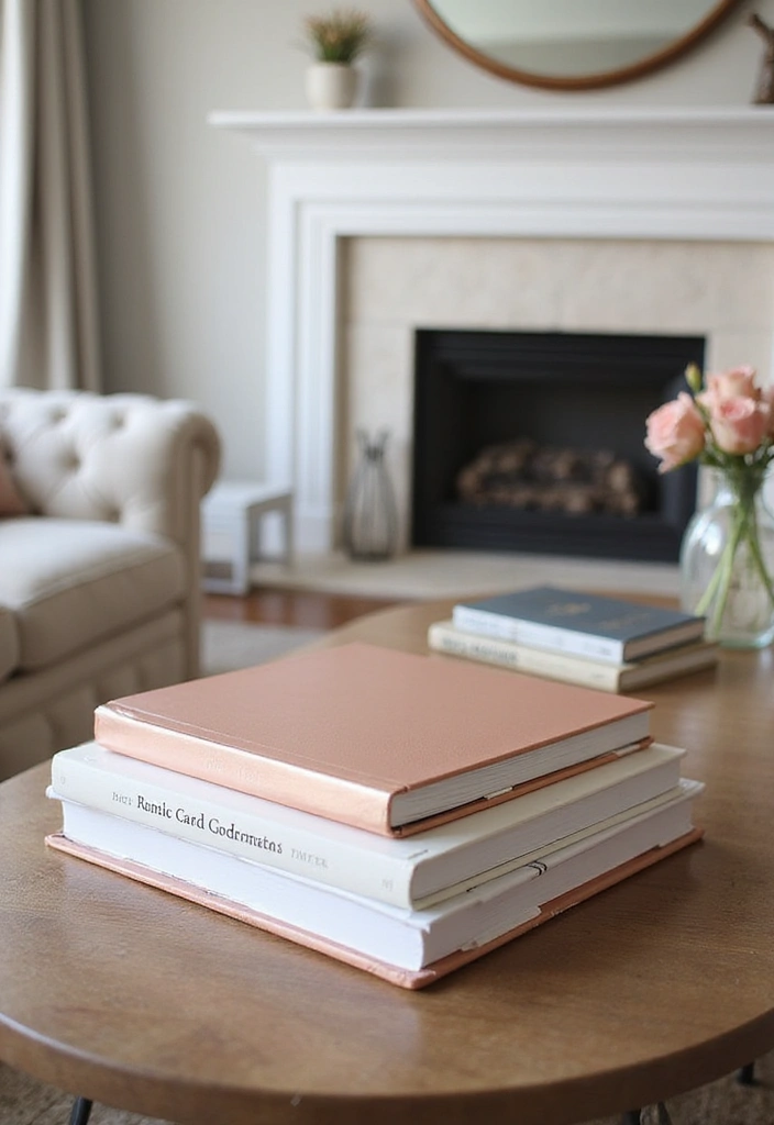 28 Rose Gold Living Room Ideas That Add Glamour and Shine - 28. Rose Gold Inspired Books