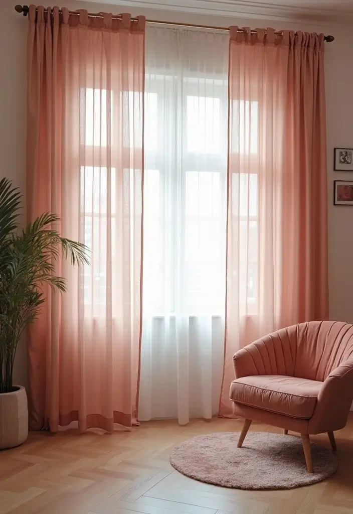 28 Rose Gold Living Room Ideas That Add Glamour and Shine - 6. Rose Gold Curtains for a Stylish Finish