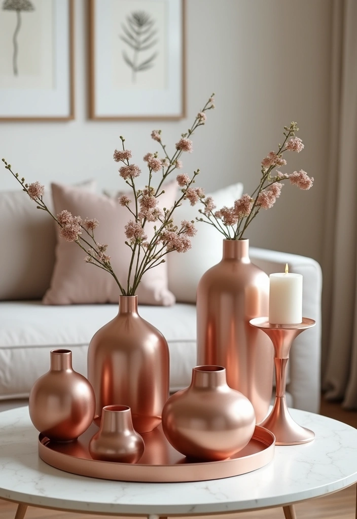 28 Rose Gold Living Room Ideas That Add Glamour and Shine - 7. Decorative Rose Gold Home Accessories
