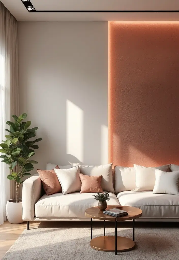 28 Rose Gold Living Room Ideas That Add Glamour and Shine - 8. Rose Gold Accent Walls