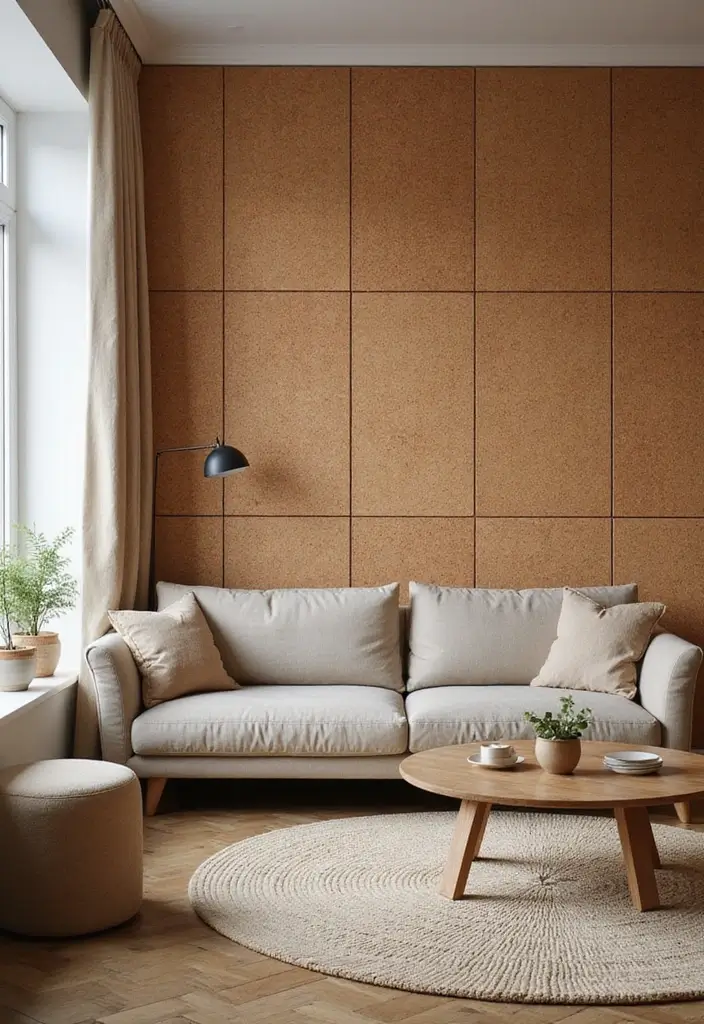 28 Wall Paneling Living Room Ideas That Add Character and Warmth - 12. Cork Wall Panels