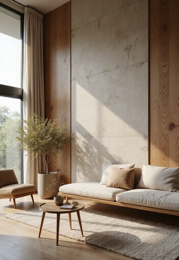 28 Wall Paneling Living Room Ideas That Add Character and Warmth - 17. Nature-Inspired Panels