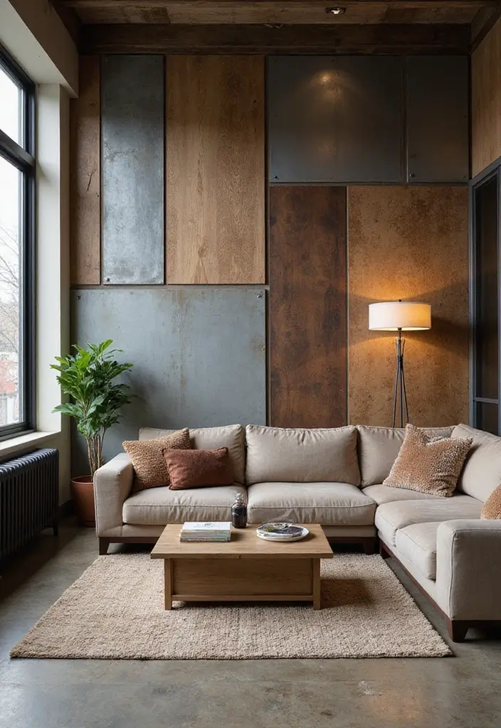 28 Wall Paneling Living Room Ideas That Add Character and Warmth - 18. Industrial Style Paneling