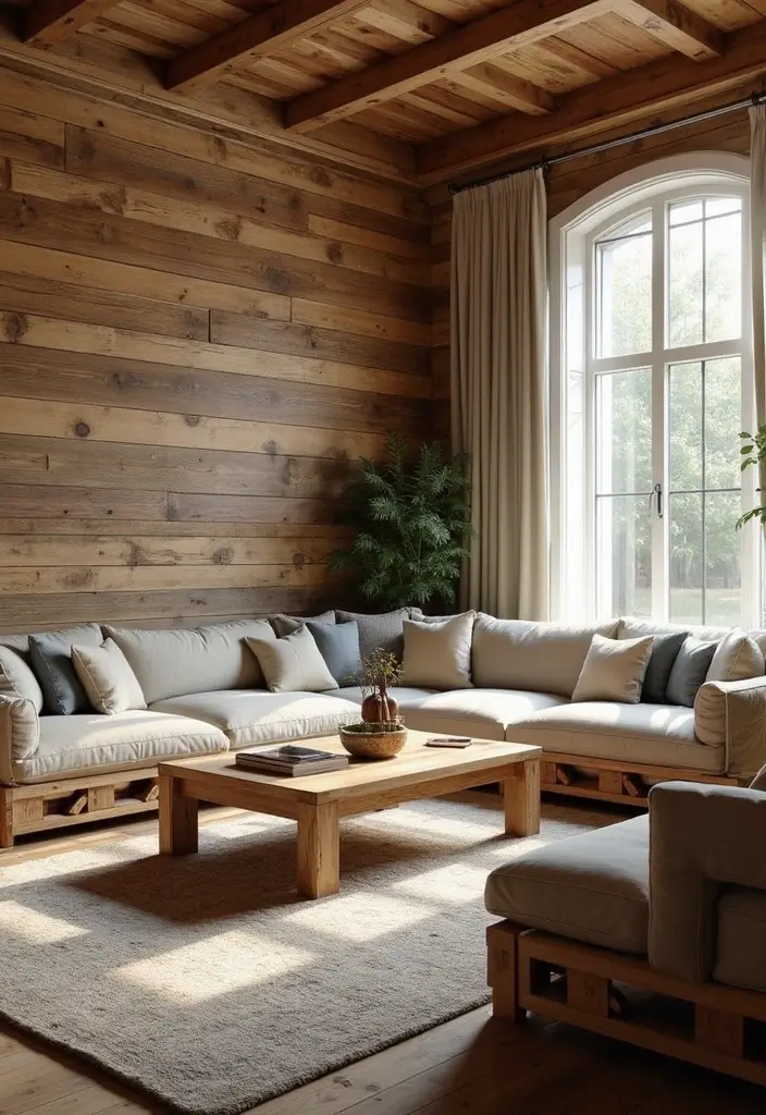 28 Wall Paneling Living Room Ideas That Add Character and Warmth - 4. Pallet Wood Accents