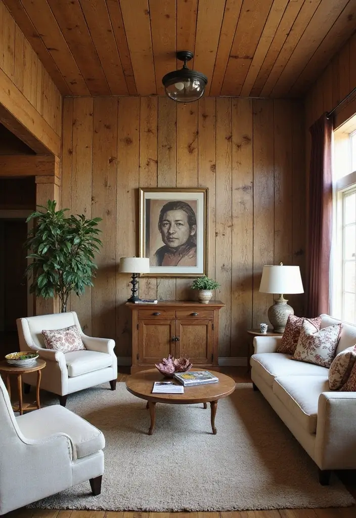 28 Wall Paneling Living Room Ideas That Add Character and Warmth - 9. Rustic Barn Wood Paneling