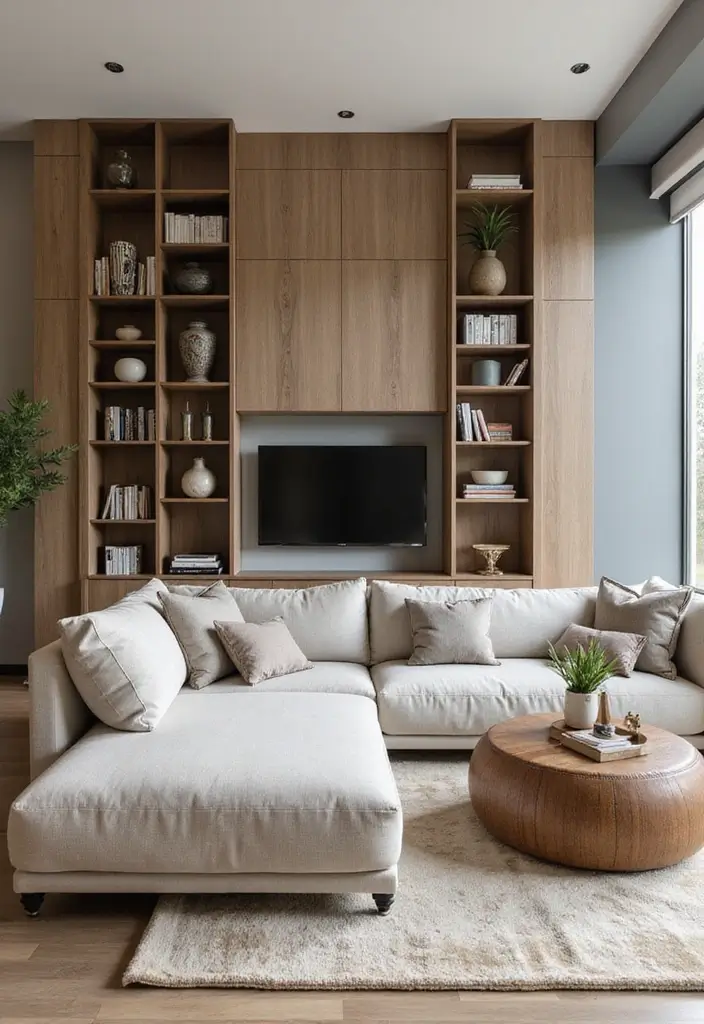 28 Wardrobe Design Living Room Ideas That Add Storage and Style - 15. Vertical Storage Solutions
