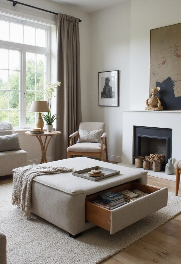 28 Wardrobe Design Living Room Ideas That Add Storage and Style - 2. Multifunctional Furniture with Hidden Storage