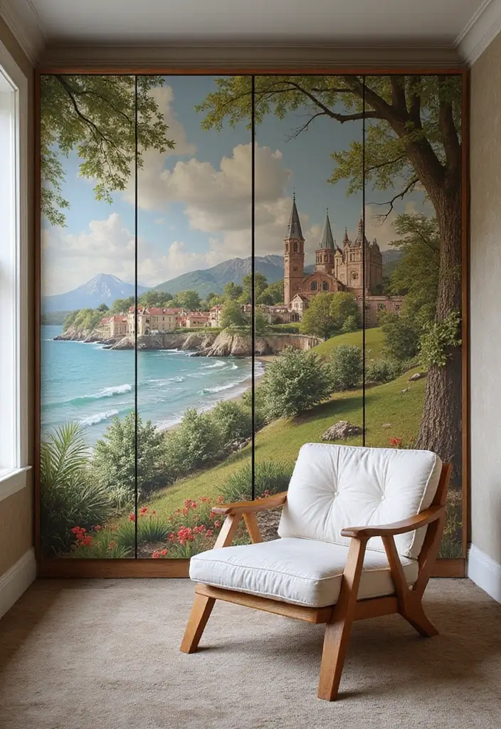 28 Wardrobe Design Living Room Ideas That Add Storage and Style - 28. Artistic Wardrobe Wall Murals