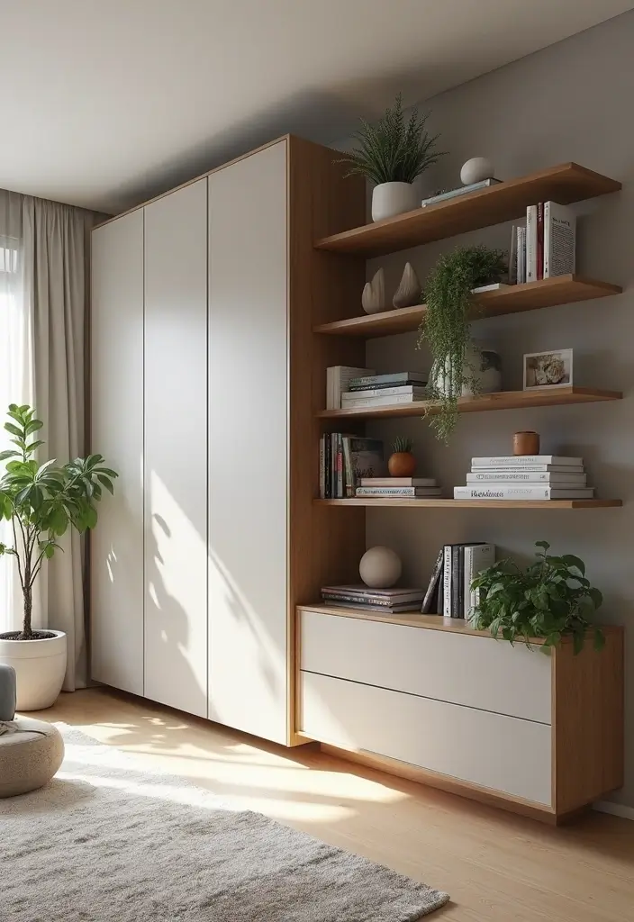 28 Wardrobe Design Living Room Ideas That Add Storage and Style - 4. Floating Wardrobes