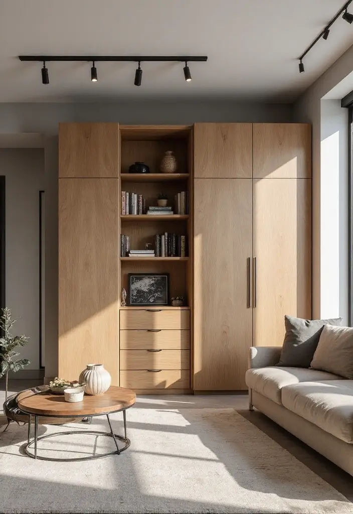 28 Wardrobe Design Living Room Ideas That Add Storage and Style - 6. Wardrobe-inspired Room Dividers