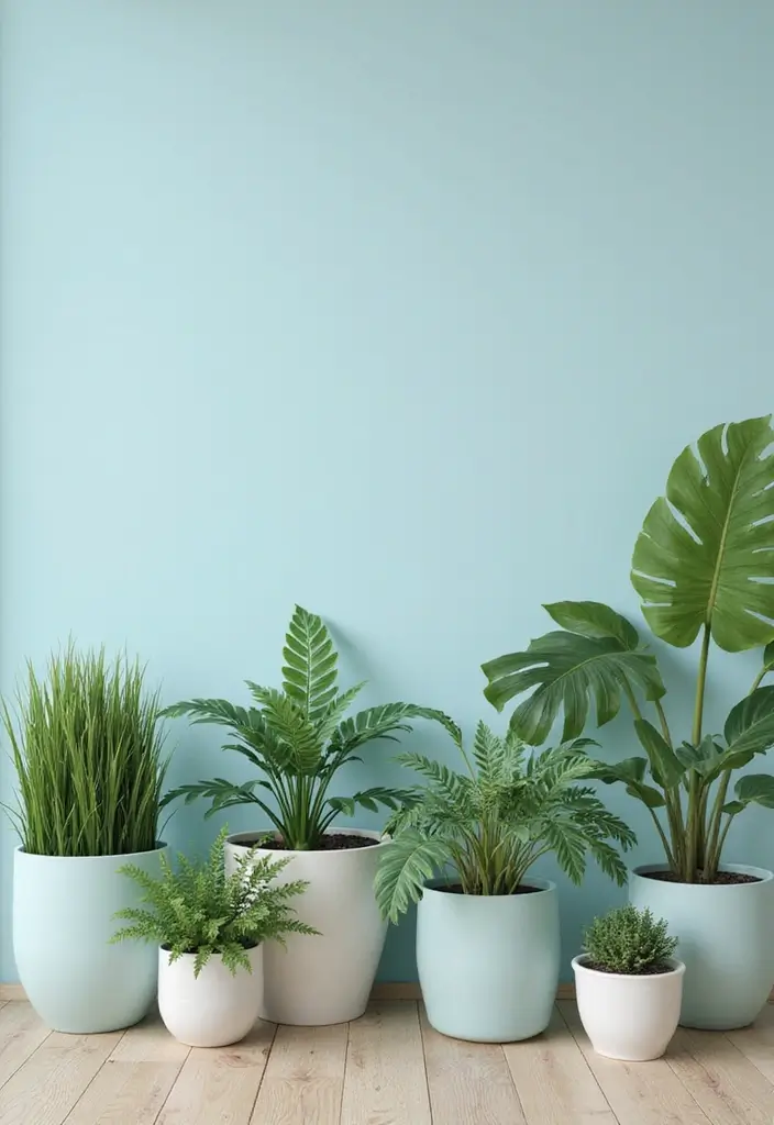 29 Baby Blue Living Room Ideas That Feel Airy and Soft - 13. Indoor Plants