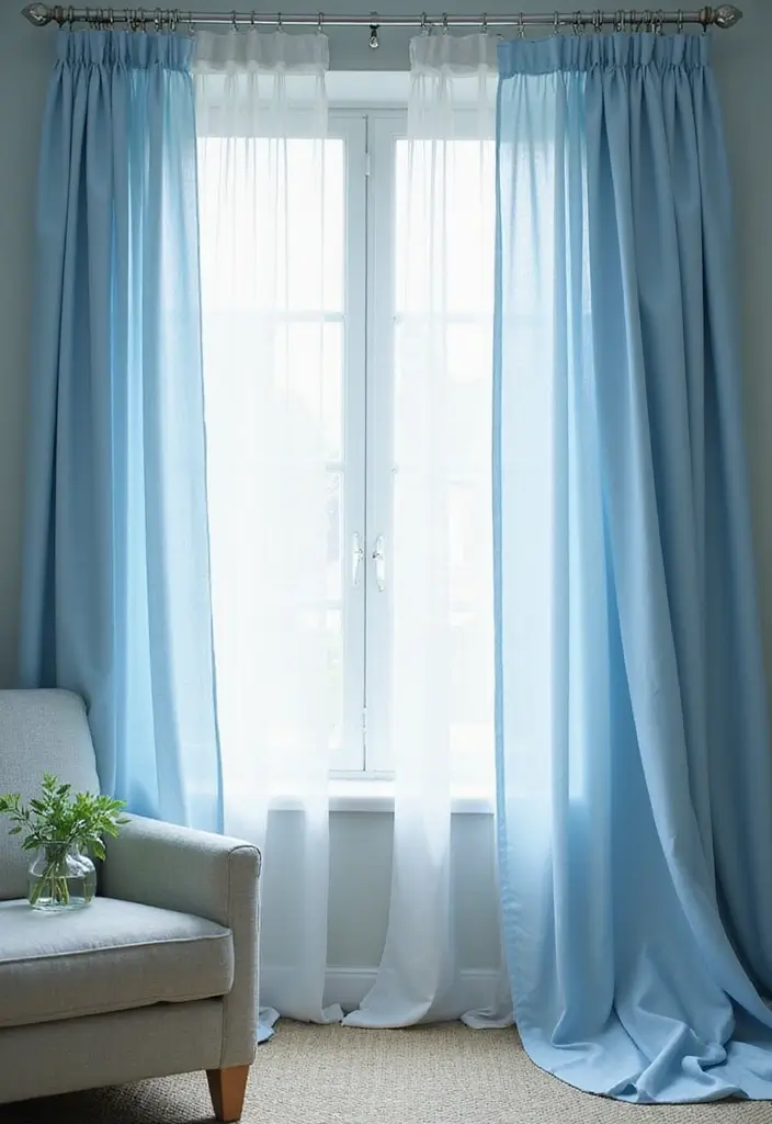 29 Baby Blue Living Room Ideas That Feel Airy and Soft - 16. Light Blue Curtains