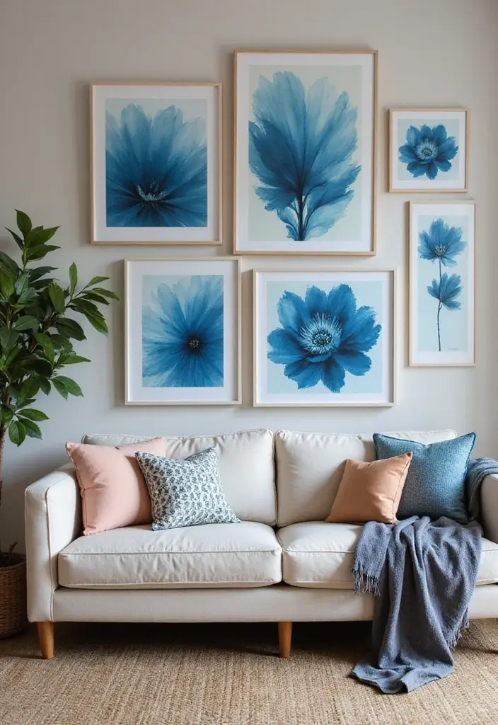 29 Baby Blue Living Room Ideas That Feel Airy and Soft - 18. Blue-Tinged Artwork