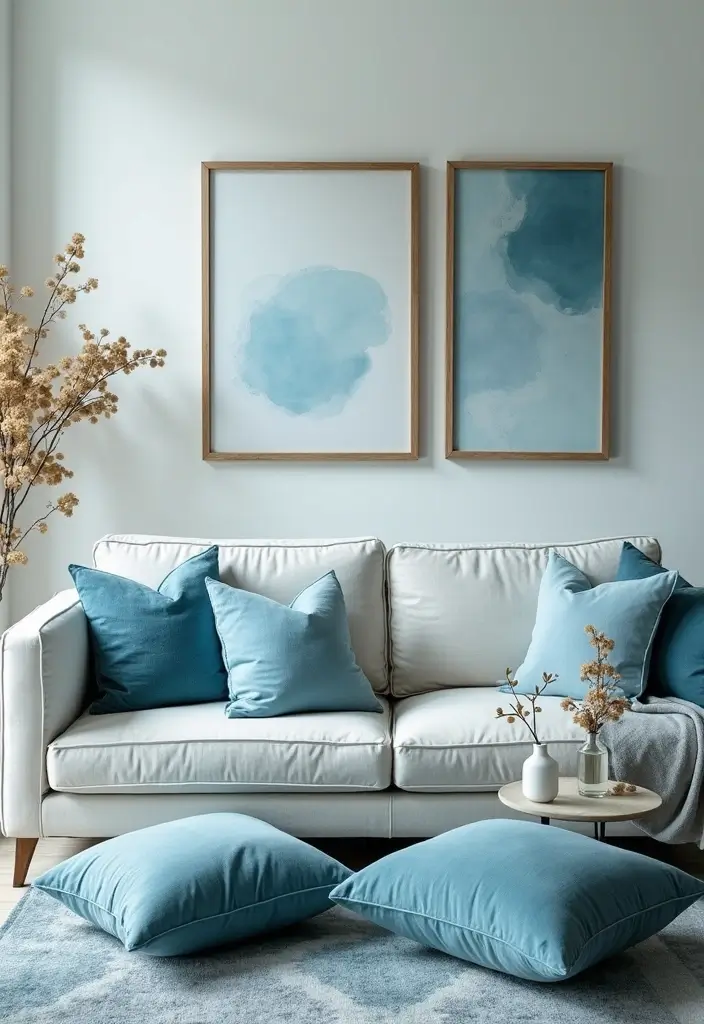 29 Baby Blue Living Room Ideas That Feel Airy and Soft - 19. Layered Baby Blue Decor