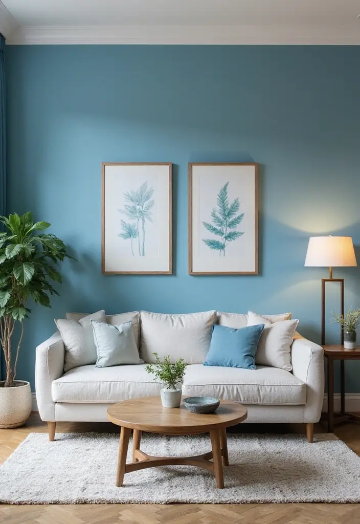 29 Baby Blue Living Room Ideas That Feel Airy and Soft - 2. Statement Accent Wall