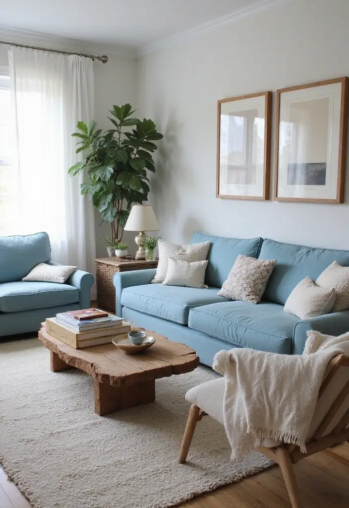 29 Baby Blue Living Room Ideas That Feel Airy and Soft - 21. Bohemian Furniture Pieces