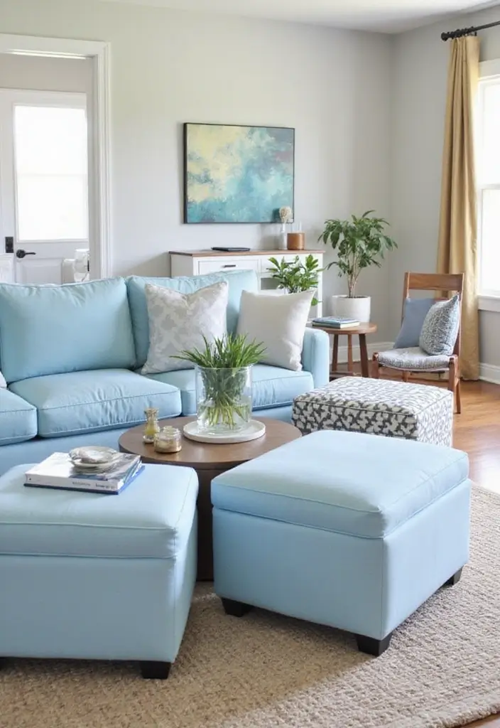 29 Baby Blue Living Room Ideas That Feel Airy and Soft - 25. Multifunctional Baby Blue Pieces