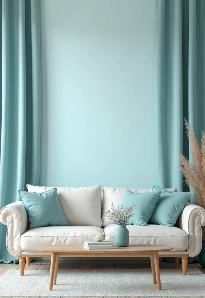 29 Baby Blue Living Room Ideas That Feel Airy and Soft - 26. Baby Blue Backdrops