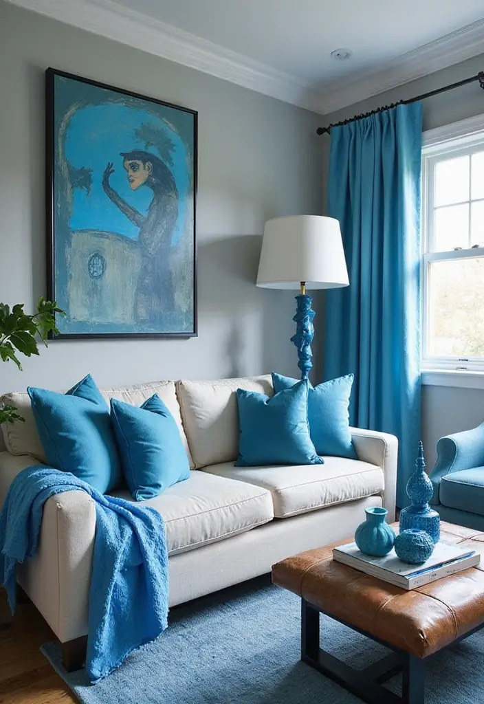 29 Baby Blue Living Room Ideas That Feel Airy and Soft - 27. Playful Blue Accents
