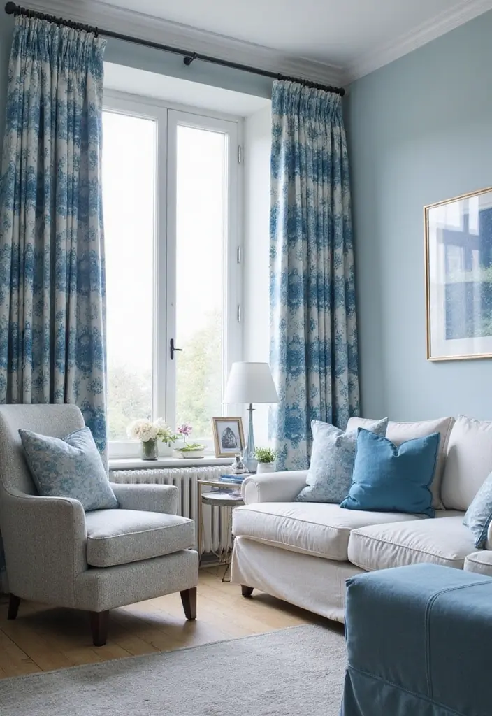 29 Baby Blue Living Room Ideas That Feel Airy and Soft - 28. Subtle Blue Patterns