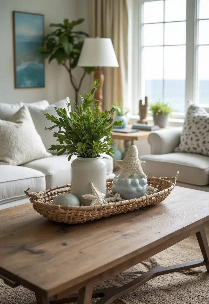 29 Beach Decor Living Room Ideas That Bring Coastal Calm - 14. Beachy Coffee Tables