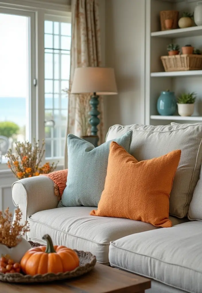 29 Beach Decor Living Room Ideas That Bring Coastal Calm - 25. Seasonal Decor Changes