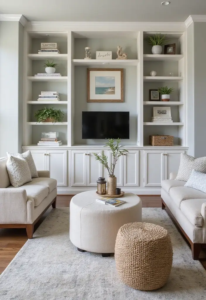 29 Beach Decor Living Room Ideas That Bring Coastal Calm - 26. Utilize Space Wisely
