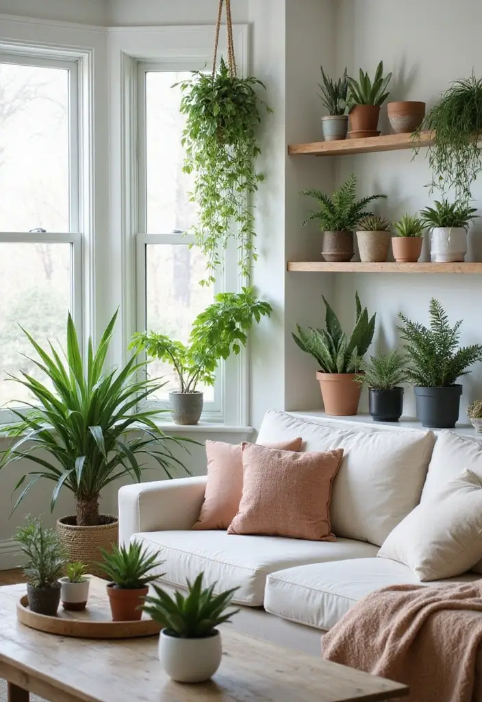 29 Beach Decor Living Room Ideas That Bring Coastal Calm - 4. Incorporating Greenery