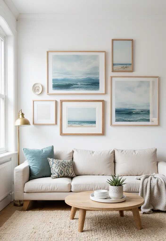 29 Beach Decor Living Room Ideas That Bring Coastal Calm - 5. Beachy Wall Art