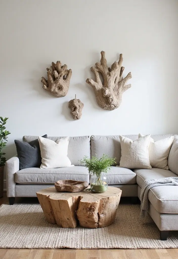 29 Beach Decor Living Room Ideas That Bring Coastal Calm - 9. Driftwood Decor