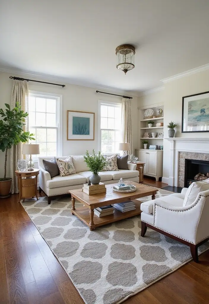 29 Checkered Rug Living Room Ideas That Add Fun Contrast - 12. Transitional Styles