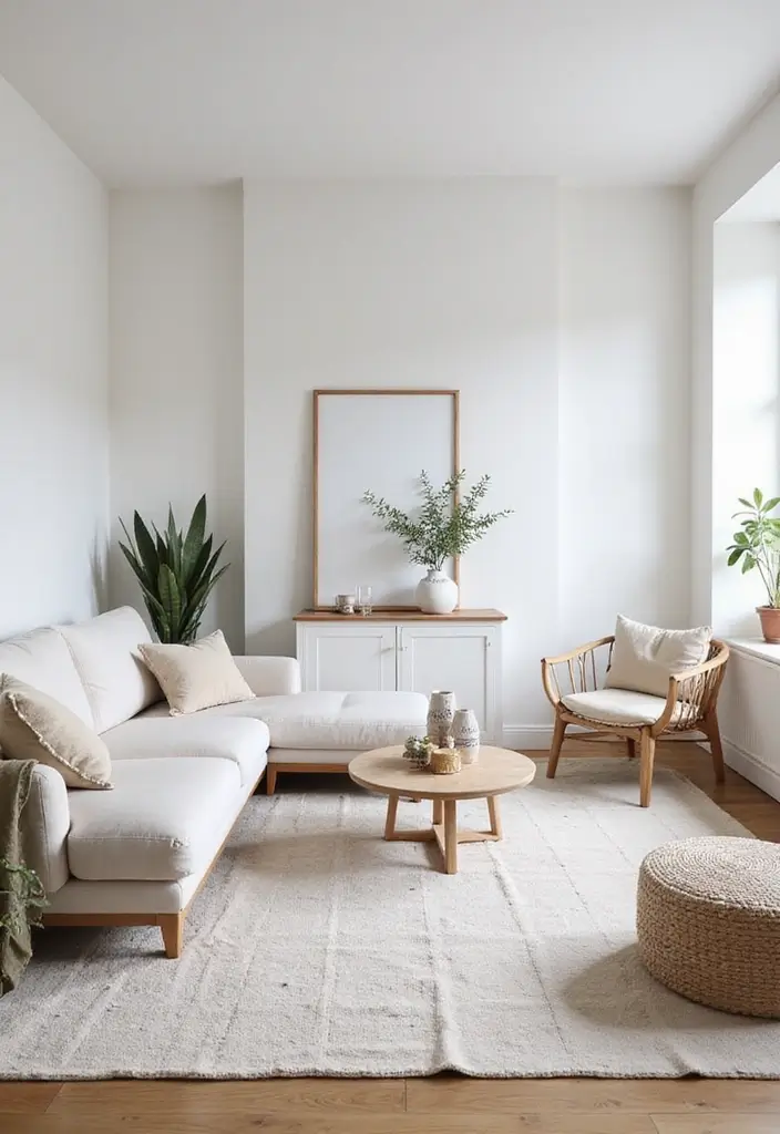 29 Checkered Rug Living Room Ideas That Add Fun Contrast - 13. Scandinavian Simple Beauty