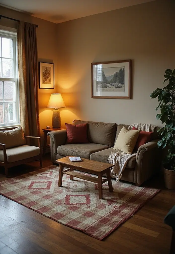 29 Checkered Rug Living Room Ideas That Add Fun Contrast - 18. Creative Corner Nooks