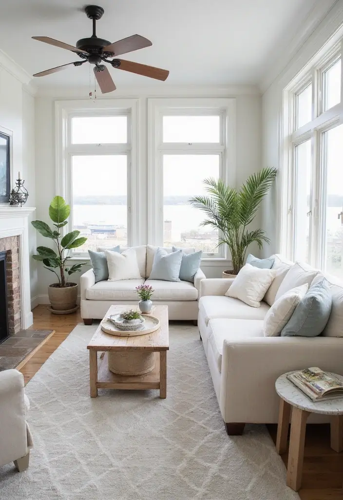 29 Checkered Rug Living Room Ideas That Add Fun Contrast - 26. Coastal Comfort