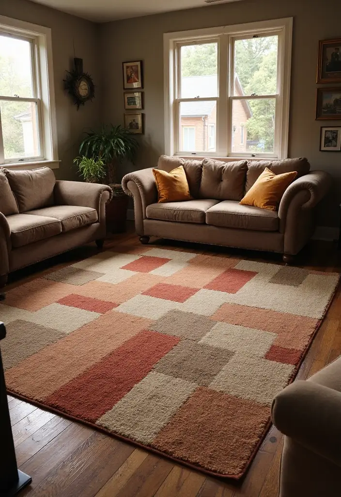 29 Checkered Rug Living Room Ideas That Add Fun Contrast - 3. Cozy Layered Textures